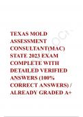 TEXAS MOLD ASSESSMENT CONSULTANT(MAC) STATE 2023 EXAM COMPLETE WITH DETAILED VERIFIED ANSWERS (100% CORRECT ANSWERS) / ALREADY GRADED A+