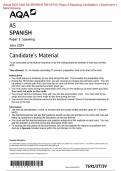 Actual 2024 AQA AS SPANISH 7691/3T/3V Paper 3 Speaking Candidate’s + Examiner’s +  Mark Scheme Actual 2024 AQA AS SPANISH 7691/3T/3V Paper 3 Speaking Merged Candidate’s  Material+ Examiner’s Material + Mark Scheme