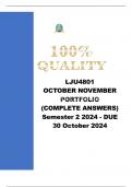 LJU4801 OCTOBER NOVEMBER PORTFOLIO (COMPLETE ANSWERS) Semester 2 2024 - DUE 30 October 2024 - Course Legal Philosophy (LJU4801)