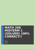 MATH 208 MIDTERM 1 (SOLVED) 100% CORRECT!!