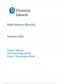 Pearson Edexcel A Level Psychology Paper 3 (9pso-03)June 2024 Final Mark Scheme- Psychological Skills