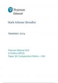 Pearson Edexcel A Level Politics Paper 3a(9plo-3a)June 2024 Final Mark scheme --Comparative Politics-USA