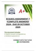 ECS1601 Assignment 7 (COMPLETE ANSWERS) 2024 - DUE 29 October 2024; 100% TRUSTED Complete, trusted solutions and explanations. 