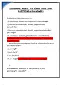 ASSESSMENT FOR MT ASCP/AMT FINAL EXAM QUESTIONS AND ANSWERS