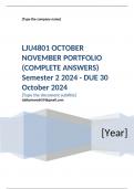 LJU4801  OCTOBER NOVEMBER PORTFOLIO (COMPLETE ANSWERS) Semester 2 2024 - DUE 30 October 2024; 100% TRUSTED Complete, trusted solutions and explanations. Ensure your success with us... 