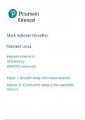 Pearson Edexcel A Level HISTORY Paper 1 option 1e (9hio-1e) June 2024 Final mark scheme