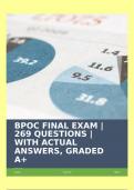 BPOC FINAL EXAM | 269 QUESTIONS | WITH ACTUAL ANSWERS, GRADED A+