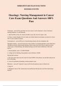 Oncology: Nursing Management in Cancer Care Exam Questions And Answers 100% Pass