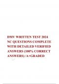 DMV WRITTEN TEST 2024 NC QUESTIONS COMPLETE WITH DETAILED VERIFIED ANSWERS (100% CORRECT ANSWERS) /A+GRADED