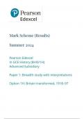 EDEXCEL    history 8hi0-1h advanced subsidiary paper 1 breadth study with interpretations option 1h britain transformed, 1918–97 mark scheme june 2024