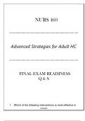 NURS 460 (Advanced Strategies for Adult HC) Final Exam Readiness Q & S 2024