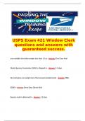   USPS Exam 421 Window Clerk questions and answers with guaranteed success.  any mailable item that weighs less than 13 oz - Answer First Class Mail  Global Express Guarantee (GXG) is shipped in - Answer 1-3 days  No mail piece can weigh more than except 