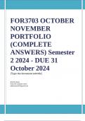 FOR3703 OCTOBER NOVEMBER PORTFOLIO (COMPLETE ANSWERS) Semester 2 2024 - DUE 31 October 2024; 100% TRUSTED Complete, trusted solutions and explanations. Ensure your success with us... 