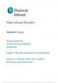 EDEXCEL    history 9hi0-1c advanced paper 1 breadth study with interpretations option 1c britain,1625-1701 conflict, revolution and settlement mark scheme june 2024