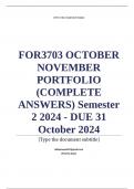 FOR3703 OCTOBER NOVEMBER PORTFOLIO (COMPLETE ANSWERS) Semester 2 2024 - DUE 31 October 2024; 100% TRUSTED Complete, trusted solutions and explanations. Ensure your success with us... 