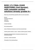 BIOD 171 FINAL EXAM QUESTIONS (2nd Version) with complete verified solutions already graded A+