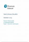 PEARSON EDEXCEL AS Geography  PAPER 1 MARK SCHEME 2024 8GE0/01: Dynamic Landscapes