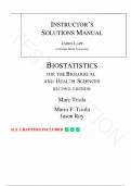 Solution Manual for Biostatistics for the Biological and Health Sciences 2nd Edition by Marc Triola, Mario Triola, Jason Roy, All Chapters.