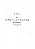 Test Bank for Breaking Through: College Reading 12th Edition by Brenda Smith, LeeAnn Morris, All Chapters |Complete Guide A+