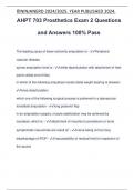 AHPT 703 Prosthetics Exam 2 Questions and Answers 100% Pass