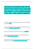 USPS EXAM 421 WINDOW CLERK FOR THE UNITED STATES EXAM ACTUAL QUESTIONS AND CORRECTLY  WELL DEFINED ANSWERS LATEST 2024 – 2025  ALREADY GRADED A+ 