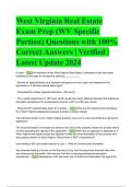 West Virginia Real Estate Exam Prep (WV Specific Portion) Questions with 100% Correct Answers | Verified | Latest Update 2024