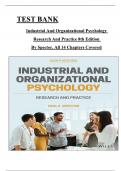 Complete Test Bank for Industrial And Organizational Psychology: Research And Practice 8th Edition by Spector, All Chapters 1 to 14 Covered, Verified Latest Edition, ISBN: 9781119585817