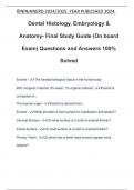 Dental Histology, Embryology & Anatomy- Final Study Guide (On board Exam) Questions and Answers 100% Solved