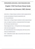 English 1150 Final Exam Study Guide Questions and Answers 100% Solved