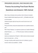 Finance Accounting Final Exam Review Questions and Answers 100% Solved