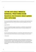 ATI RN VATI ADULT MEDICAL  SURGICAL PROCTORED EXAM Questions And Answers |latest updates 2024| WITH NGN