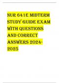 NUR 641E MidtERM  stUdy GUidE ExaM  With QUEstioNs aNd CoRRECt  aNsWERs 2024- 2025 -Affected by chemical stability, solubility, and first pass-Correct answer-Steady state (of a drug) - correct  answer-stable level of drug in the body, occurs in 5 half liv