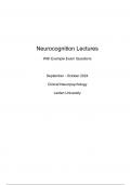 2024 NEW Summary of Lectures Neurocognition with 60 Example Exam Questions (CNP Leiden)