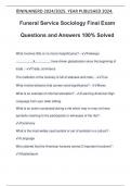 Funeral Service Sociology Final Exam Questions and Answers 100% Solved