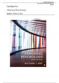 Test Bank for Abnormal Psychology 3rd Edition By William Ray|| All Chapters 1-16|| Latest Edition