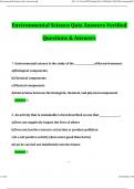 Environmental Science Quiz Answers 2024 Questions and Answers Latest (2024 / 2025) (Verified Answers)