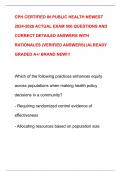 CPH CERTIFIED IN PUBLIC HEALTH NEWEST  2024-2026 ACTUAL EXAM 500 QUESTIONS AND  CORRECT DETAILED ANSWERS WITH  RATIONALES (VERIFIED ANSWERS) |ALREADY  GRADED A+/ BRAND NEW!!!