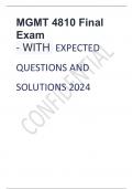 MGMT 4810 Final Exam - WITH  EXPECTED QUESTIONS AND SOLUTIONS 2024   