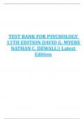 TEST BANK FOR PSYCHOLOGY 13TH EDITION DAVID G. MYERS NATHAN C. DEWALL|| Latest Edition