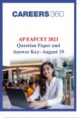 Test Bank For AP EAPCET 2021 Andhra Pradesh State Council of Higher Education  Question Paper and Answer Key- August 19 Latest Verified  A+