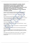 MANAGER'S FOOD HANDLER'S LICENSE- TEXAS, LEARN2SERVE FOOD SAFETY MANAGEMENT PRINCIPLES LESSON ASSESSMENTS, FOOD MANAGER EXAM, FOOD MANAGER PRACTICE EXAM, SERVSAFE 7TH EDITION 2017, 7TH EDITION SERVSAFE EXAM, LEARN2SERVE FOOD HANDLER TRAINING