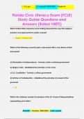 Florida Civic Literacy Exam (FCLE)  Study Guide Questions and  Answers (Rated 100%)