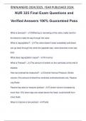 NUR 325 Final Exam Questions and Verified Answers 100% Guaranteed Pass