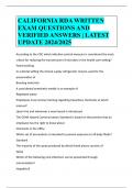 CALIFORNIA RDA WRITTEN EXAM QUESTIONS AND VERIFIED ANSWERS | LATEST UPDATE 2024/2025