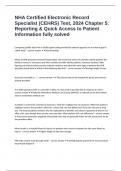 NHA Certified Electronic Record Specialist (CEHRS) Test, 2024 Chapter 5: Reporting & Quick Access to Patient Information fully solved