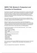 NSPN 7100: Module 8- Postpartum and Transition to Parenthood Exam Questions with correct Answers 2024/2025( A+ GRADED 100% VERIFIED).