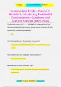 Humber Real Estate - Course 3,  Module 1, Introducing Residential  Condominiums Questions and  Correct Answers (100% Pass)