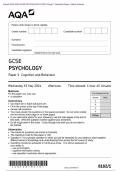 Actual 2024 AQA GCSE PSYCHOLOGY 8182/1 Paper 1 Cognition and Behaviour Merged Question Paper + Mark Scheme