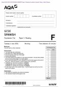 Actual 2024 AQA GCSE SPANISH 8698/RF Paper 3 Reading Foundation Tier Merged Question Paper + Mark Scheme