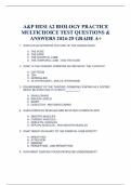 A&P HESI A2 BIOLOGY PRACTICE MULTICHOICE TEST QUESTIONS & ANSWERS 2024-25 GRADE A+